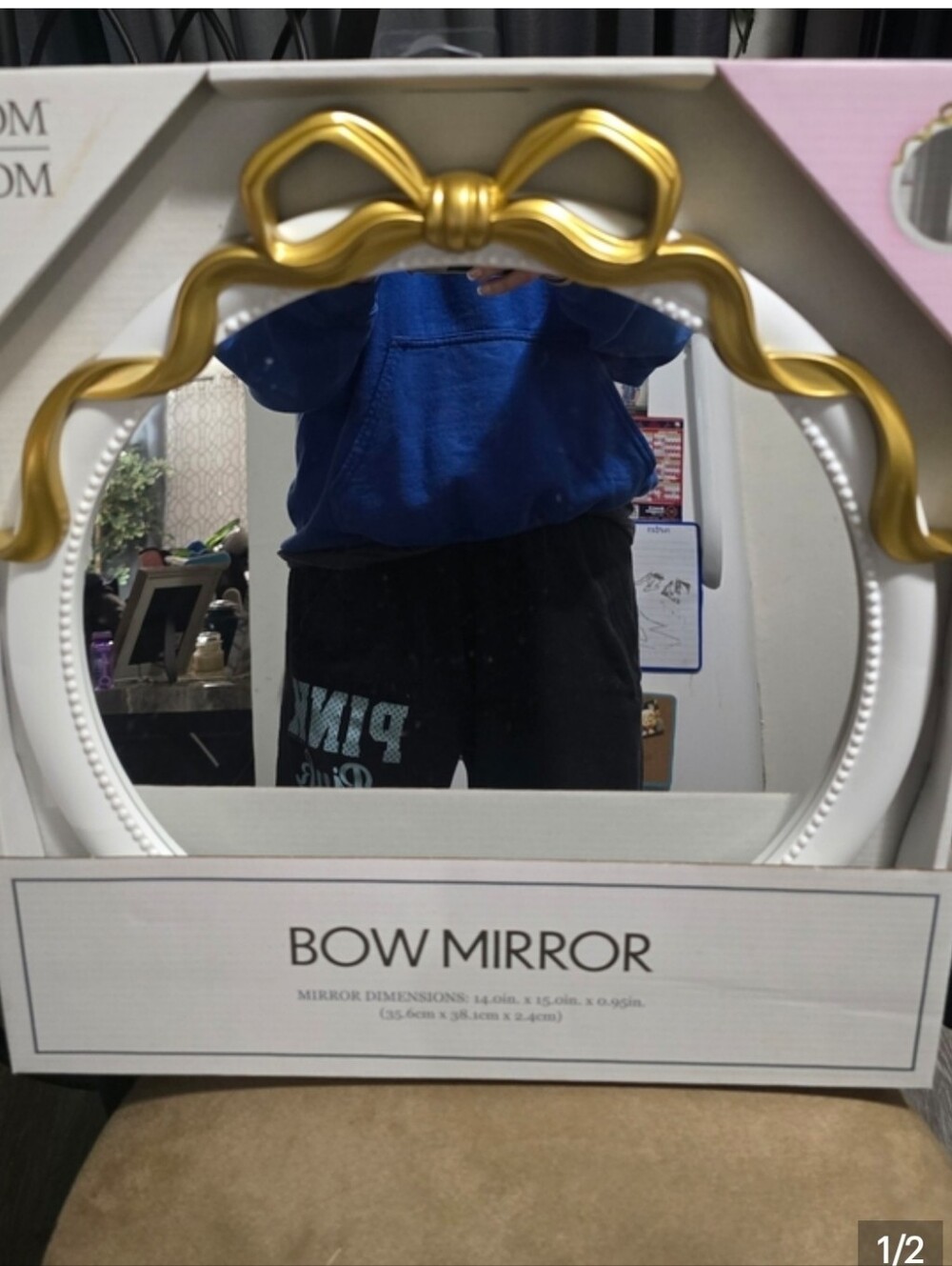 Bow Mirror Decorative Wall Mirror in Gold and White